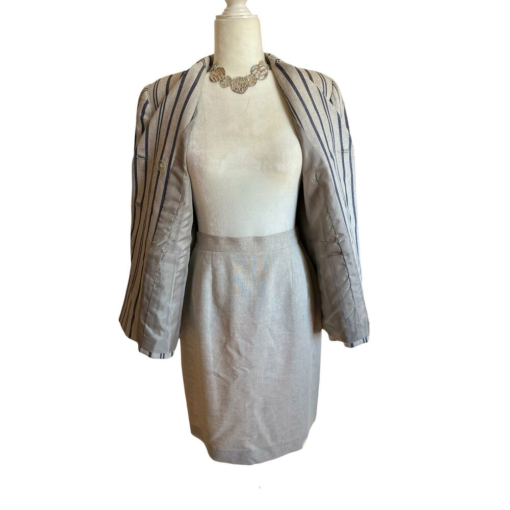 Harve Bernard 2pc. Linen & Cotton Striped Jacket & Skirt Set, Size 4 - Picture 6 of 10